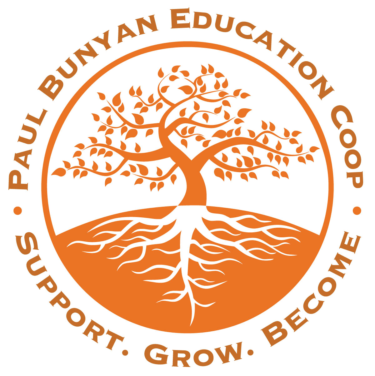 An image of our sign.  It says Paul Bunyan Education Cooperative with a picture of Paul Bunyan and two pine tree images behind the sign on the left.